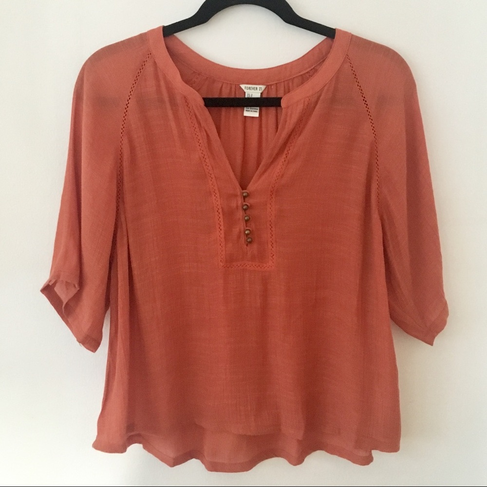 Salmon color peasant top